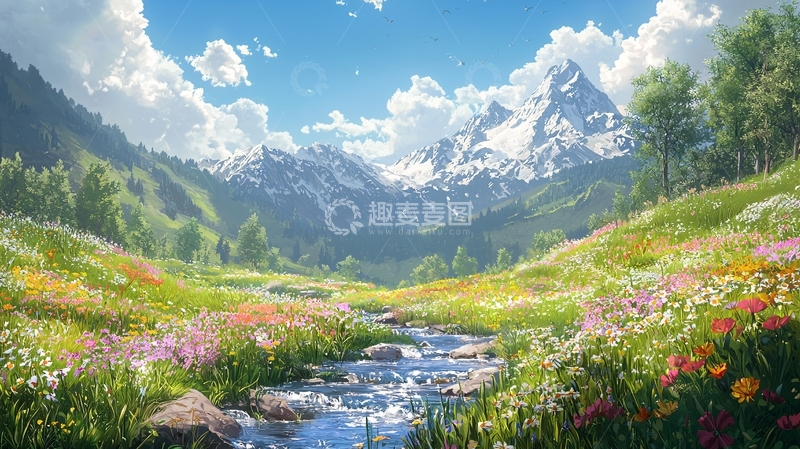 高清大图下载【趣麦麦图】高山流水花海