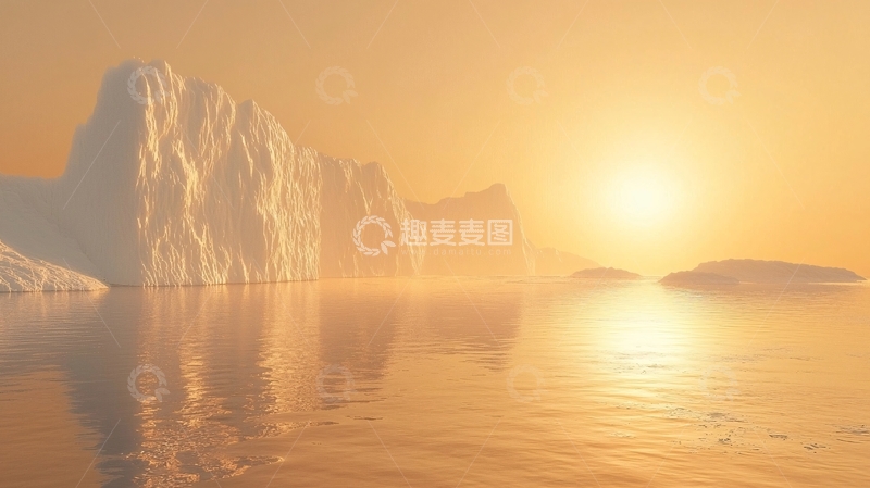高清大图下载【趣麦麦图】极地冰山日落景象