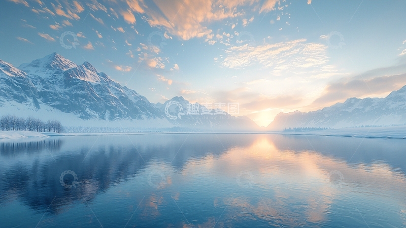 高清大图下载【趣麦麦图】雪山湖泊日出
