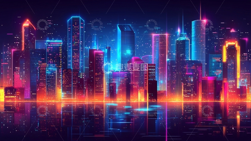 高清大图下载【趣麦麦图】霓虹灯下的未来都市