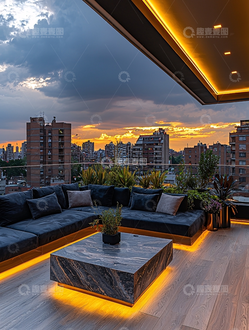 高清大图下载【趣麦麦图】高端公寓露台夜景