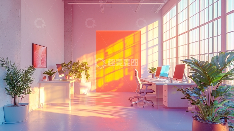 高清大图下载【趣麦麦图】极简风格办公室阳光洒进