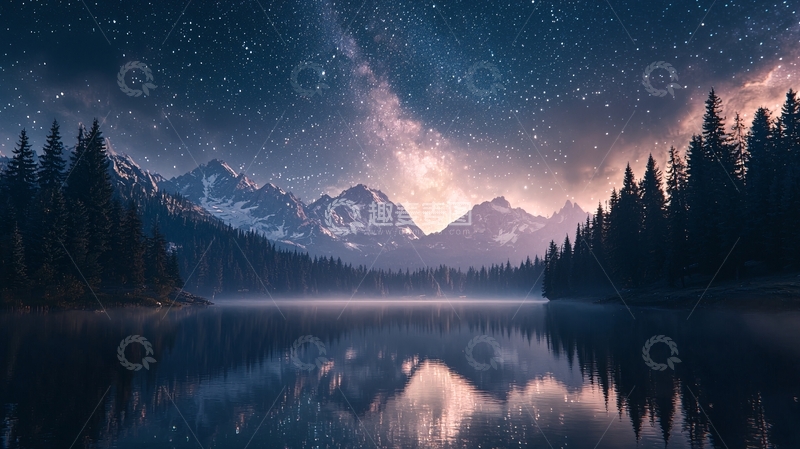 高清大图下载【趣麦麦图】星空下的宁静湖泊