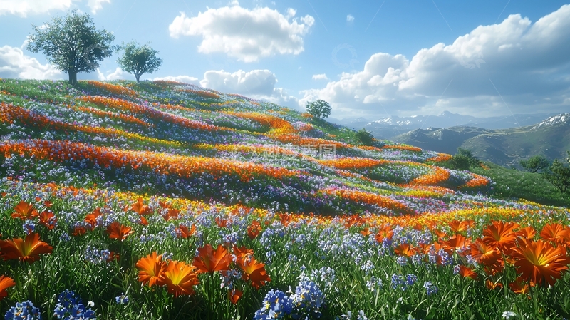高清大图下载【趣麦麦图】山坡上的彩色野花