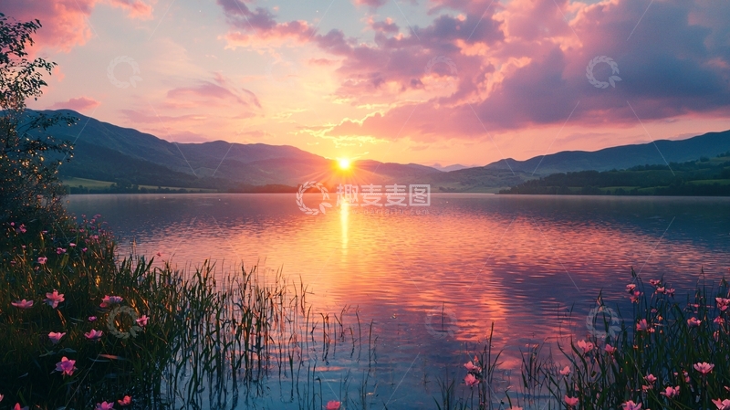 高清大图下载【趣麦麦图】日落湖泊风景