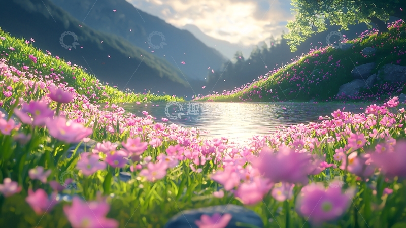 高清大图下载【趣麦麦图】梦幻花海湖泊山景