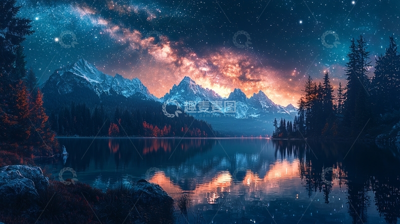 高清大图下载【趣麦麦图】星空下的雪山湖泊74