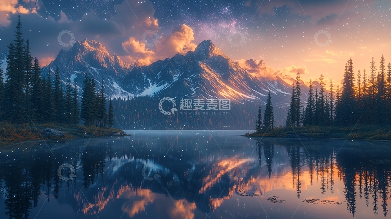 高清大图下载【趣麦麦图】壮丽山河夕阳倒影