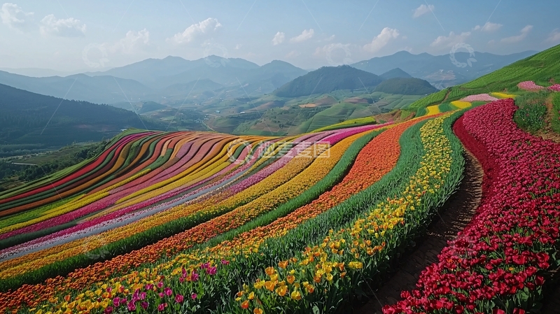 高清大图下载【趣麦麦图】彩色梯田花海
