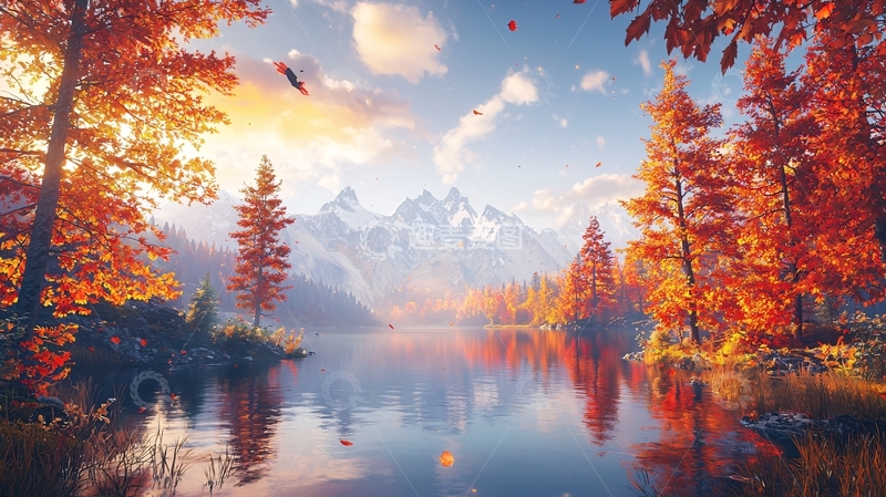 高清大图下载【趣麦麦图】秋日山湖景色
