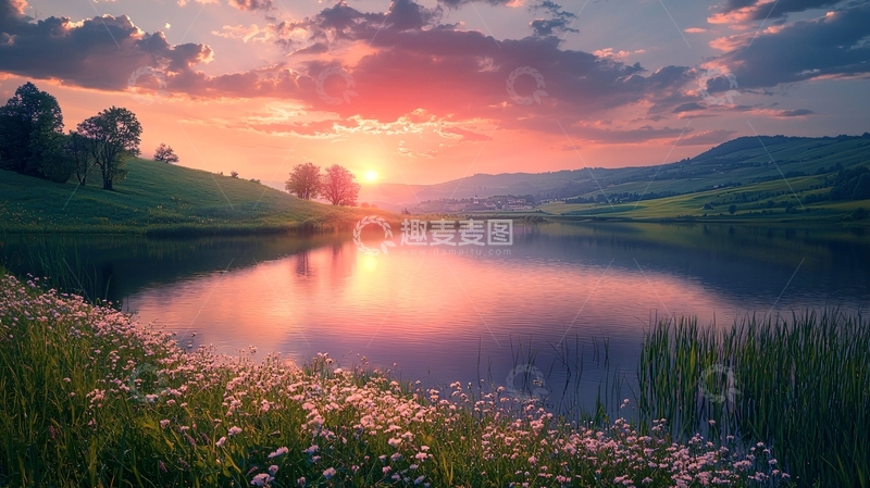 高清大图下载【趣麦麦图】日落湖泊美景