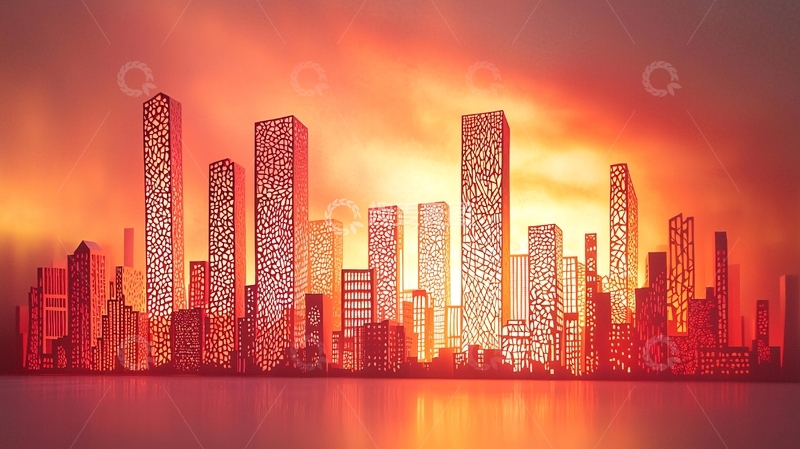 高清大图下载【趣麦麦图】红色城市剪影