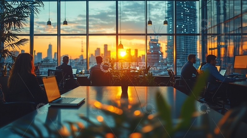 高清大图下载【趣麦麦图】日落城市景观办公室