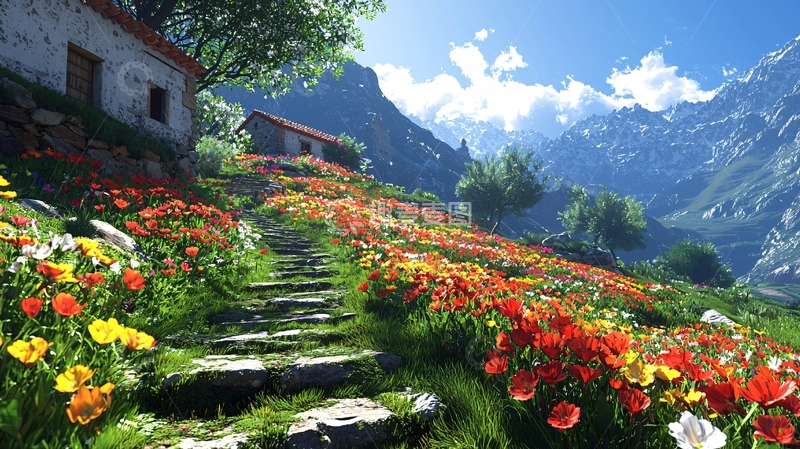 高清大图下载【趣麦麦图】山坡上的彩色花田