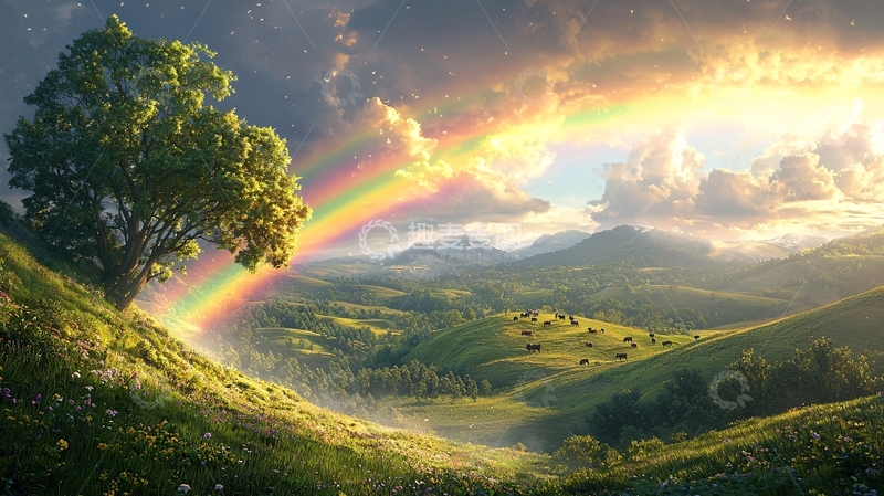 高清大图下载【趣麦麦图】彩虹山峦树木