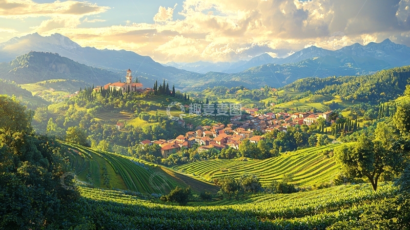 高清大图下载【趣麦麦图】山峦叠嶂间的田园小镇