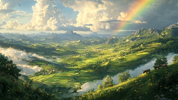 绿色山谷的田园风光