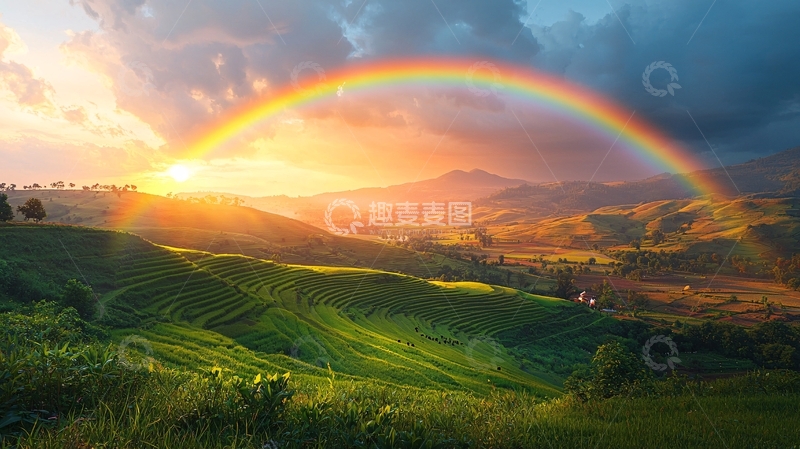 高清大图下载【趣麦麦图】彩虹日出山峦