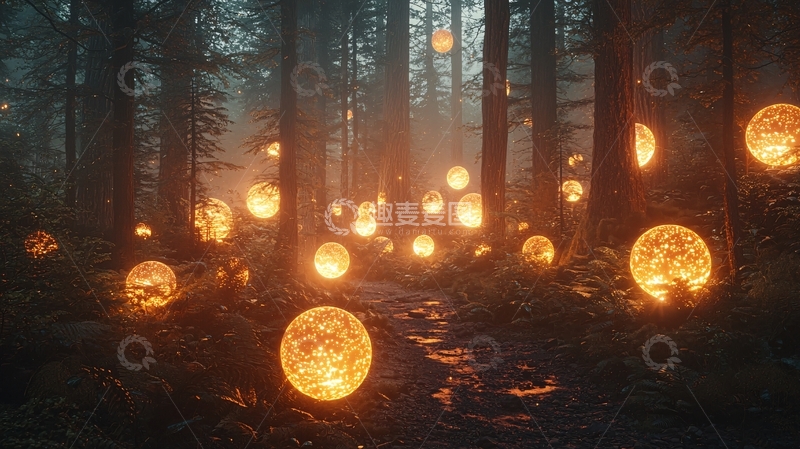 高清大图下载【趣麦麦图】雾气森林光球