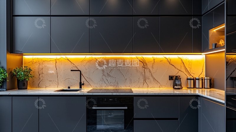 高清大图下载【趣麦麦图】现代化黑色橱柜厨房