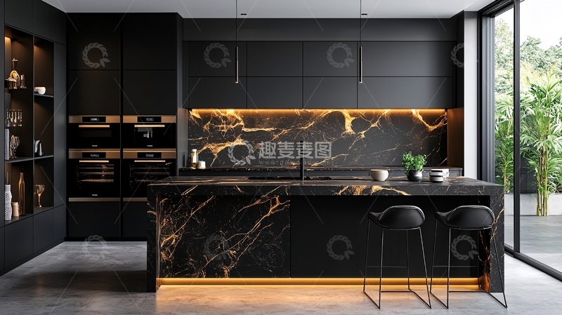 高清大图下载【趣麦麦图】黑色系现代厨房