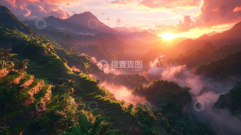 高清大图下载【趣麦麦图】日出山峦云海景色