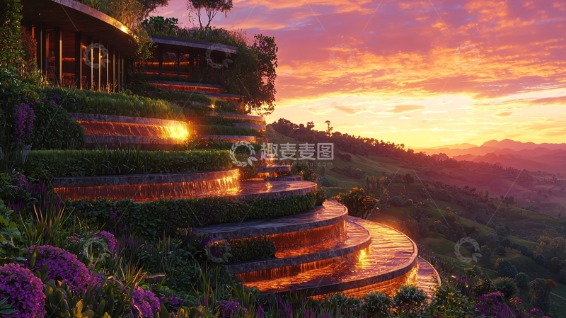 高清大图下载【趣麦麦图】山顶酒店落日余晖