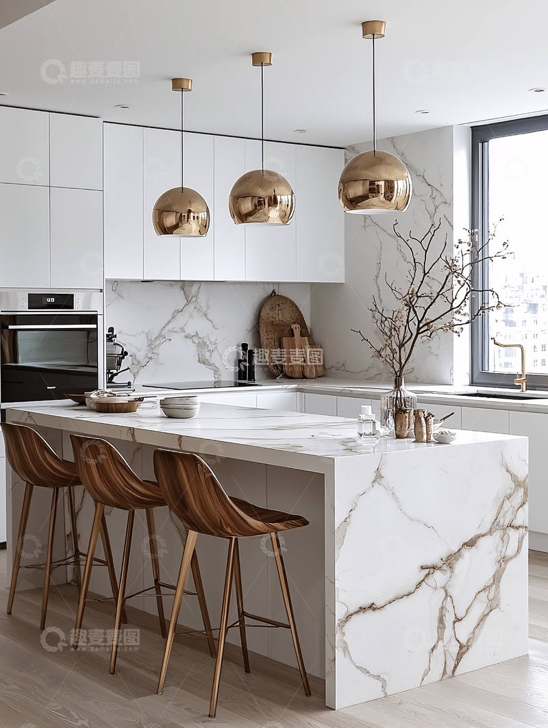 高清大图下载【趣麦麦图】现代轻奢大理石厨房