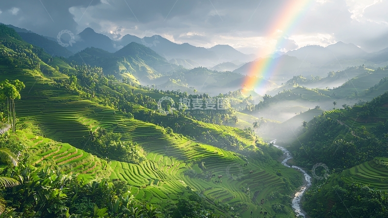 高清大图下载【趣麦麦图】彩虹山峦梯田景色