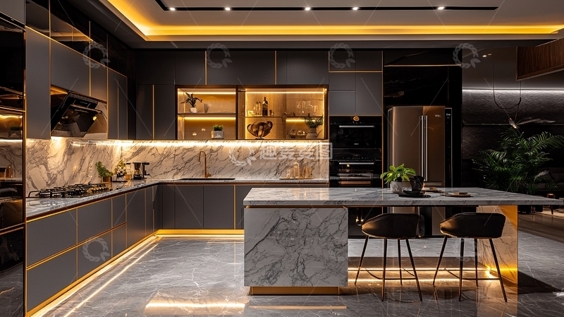 高清大图下载【趣麦麦图】现代轻奢风格厨房