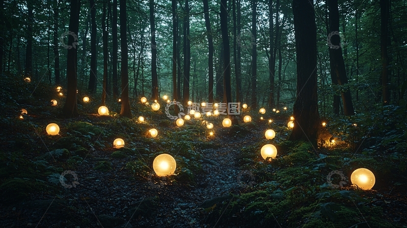 高清大图下载【趣麦麦图】森林小路灯光