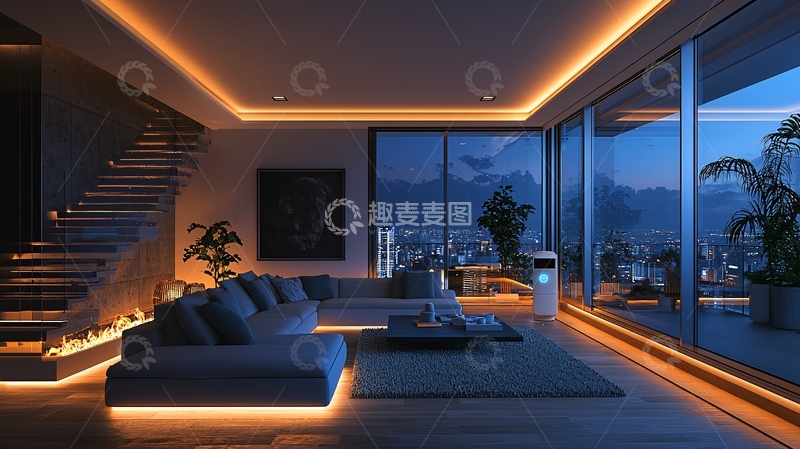 高清大图下载【趣麦麦图】现代简约风格客厅夜景