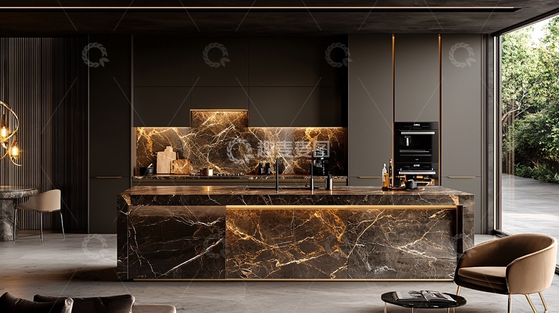 高清大图下载【趣麦麦图】现代极简暗色系厨房