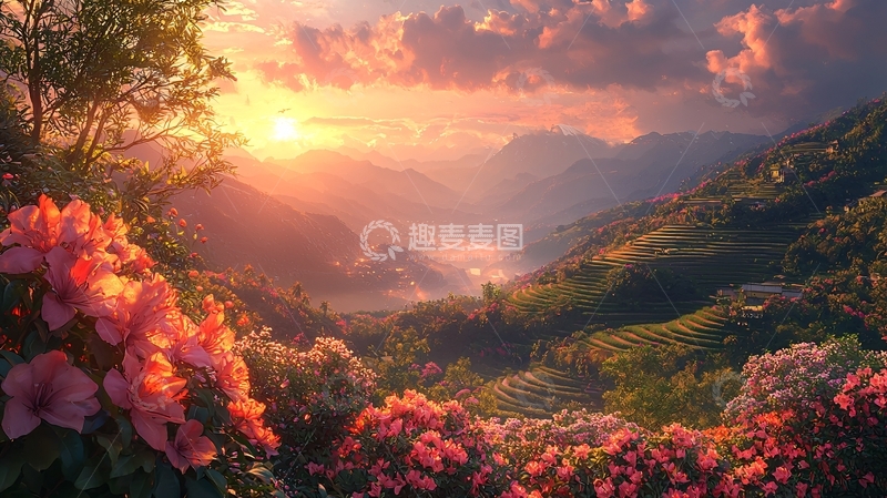 高清大图下载【趣麦麦图】山顶杜鹃花日出美景