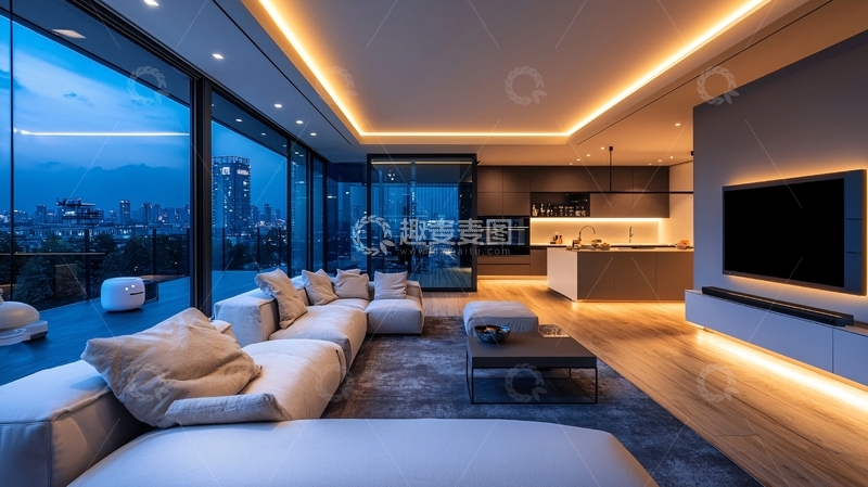 高清大图下载【趣麦麦图】现代简约风格客厅夜景