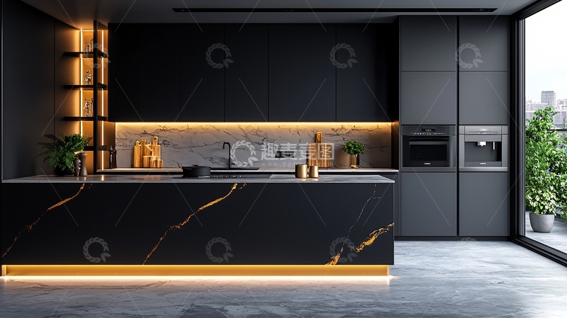 高清大图下载【趣麦麦图】现代黑色系厨房