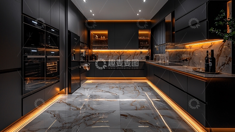 高清大图下载【趣麦麦图】现代黑色系厨房设计