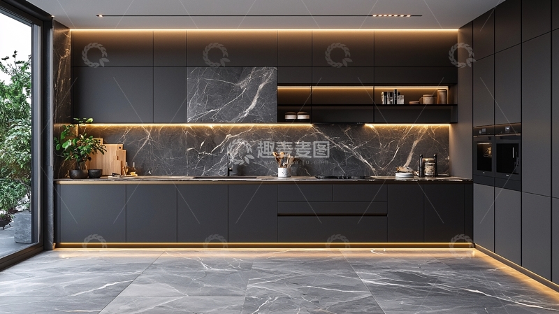 高清大图下载【趣麦麦图】现代化黑色大理石厨房