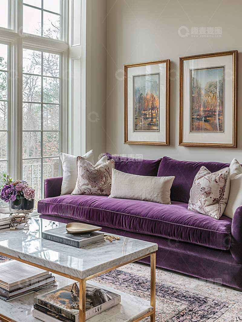 高清大图下载【趣麦麦图】紫色丝绒沙发