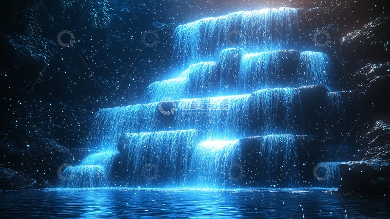 高清大图下载【趣麦麦图】梦幻蓝色阶梯瀑布
