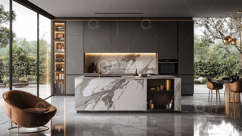 高清大图下载【趣麦麦图】现代极简灰色系开放式厨房