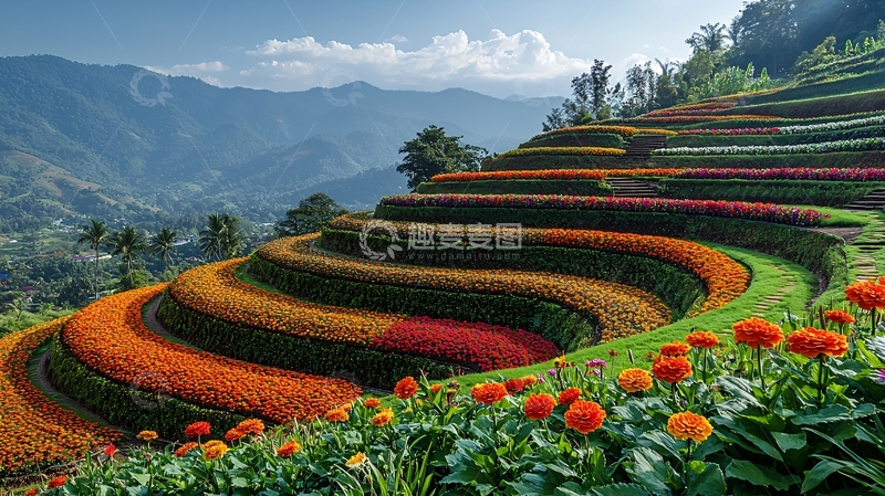 高清大图下载【趣麦麦图】山峦花田梯田景色