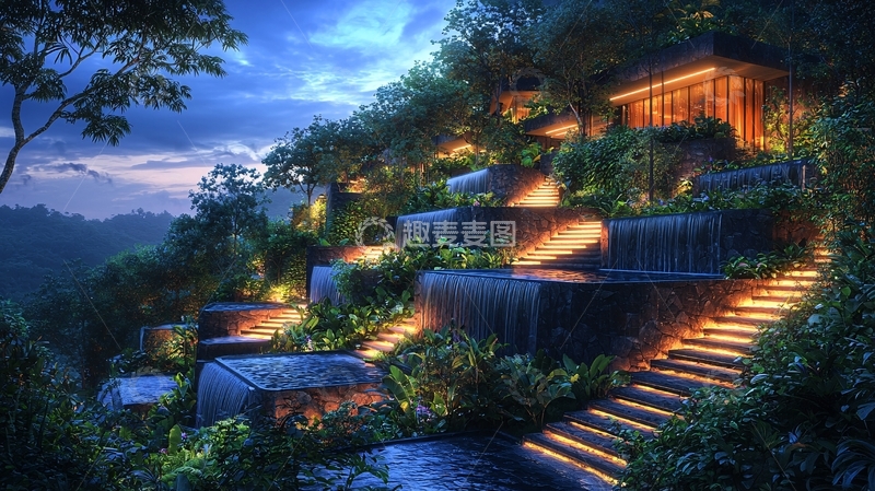 高清大图下载【趣麦麦图】山崖别墅夜景