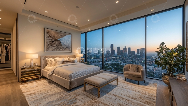 高清大图下载【趣麦麦图】现代极简卧室夜景