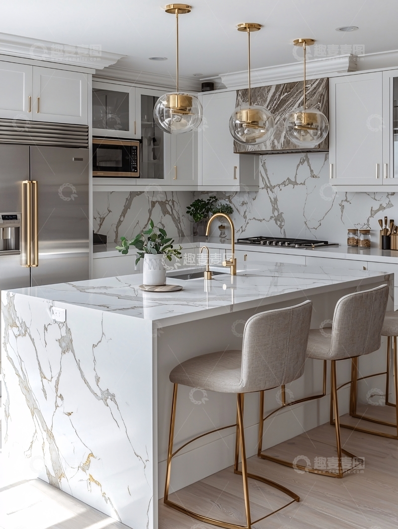 高清大图下载【趣麦麦图】现代轻奢白色大理石厨房
