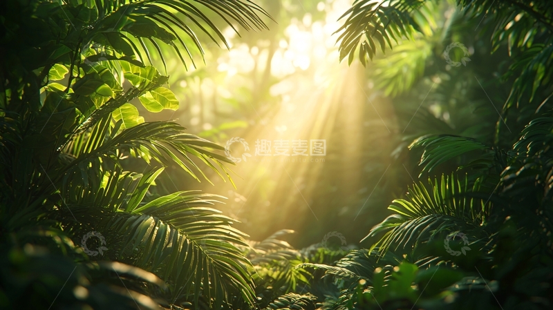 高清大图下载【趣麦麦图】热带雨林阳光透过树叶