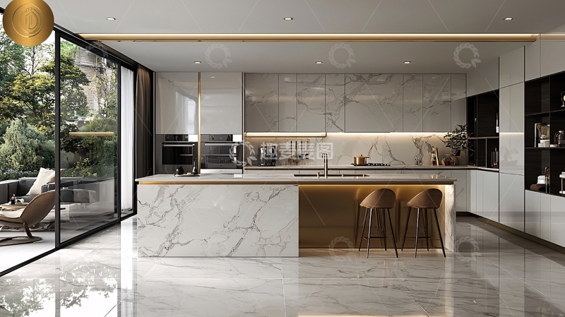 高清大图下载【趣麦麦图】现代轻奢风格大理石厨房