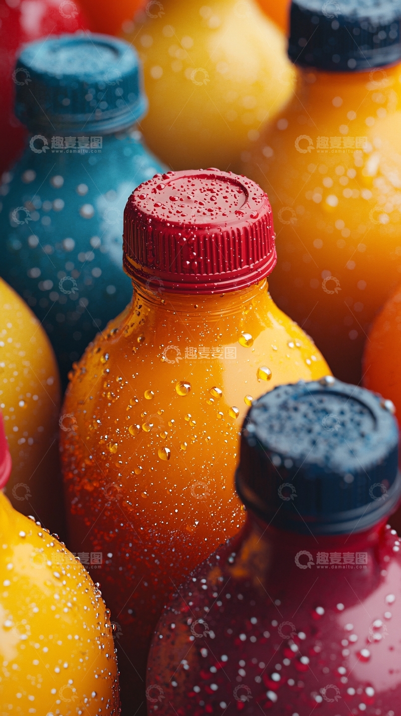 多种果汁饮料瓶特写