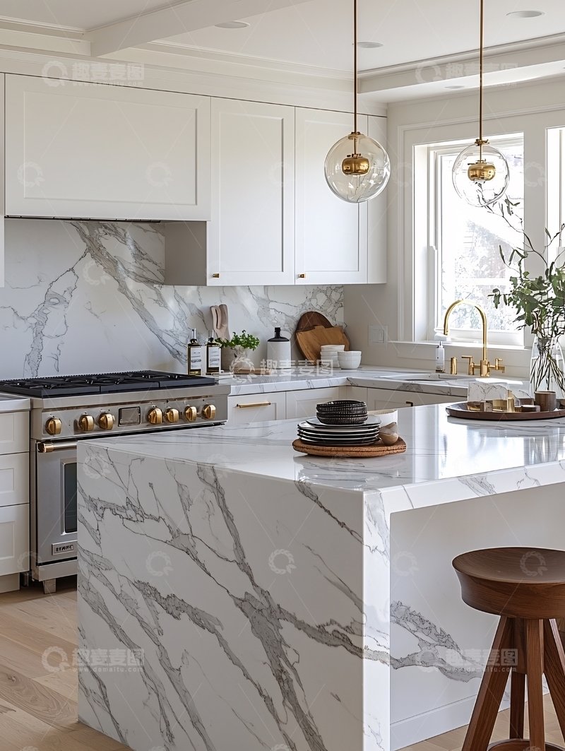 高清大图下载【趣麦麦图】现代简约白色大理石厨房