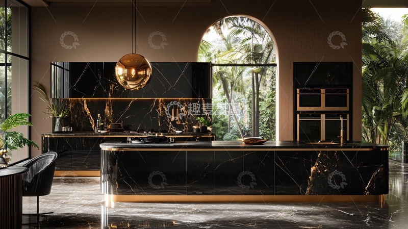高清大图下载【趣麦麦图】奢华黑色大理石厨房